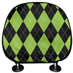 Black And Green Argyle Pattern Print Car Headrest Covers