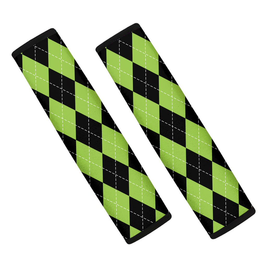 Black And Green Argyle Pattern Print Car Seat Belt Covers