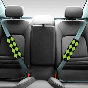 Black And Green Argyle Pattern Print Car Seat Belt Covers