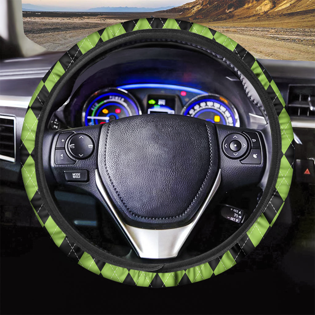 Black And Green Argyle Pattern Print Car Steering Wheel Cover