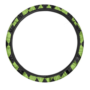 Black And Green Argyle Pattern Print Car Steering Wheel Cover