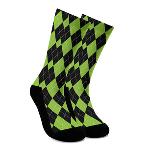 Black And Green Argyle Pattern Print Crew Socks