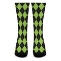 Black And Green Argyle Pattern Print Crew Socks