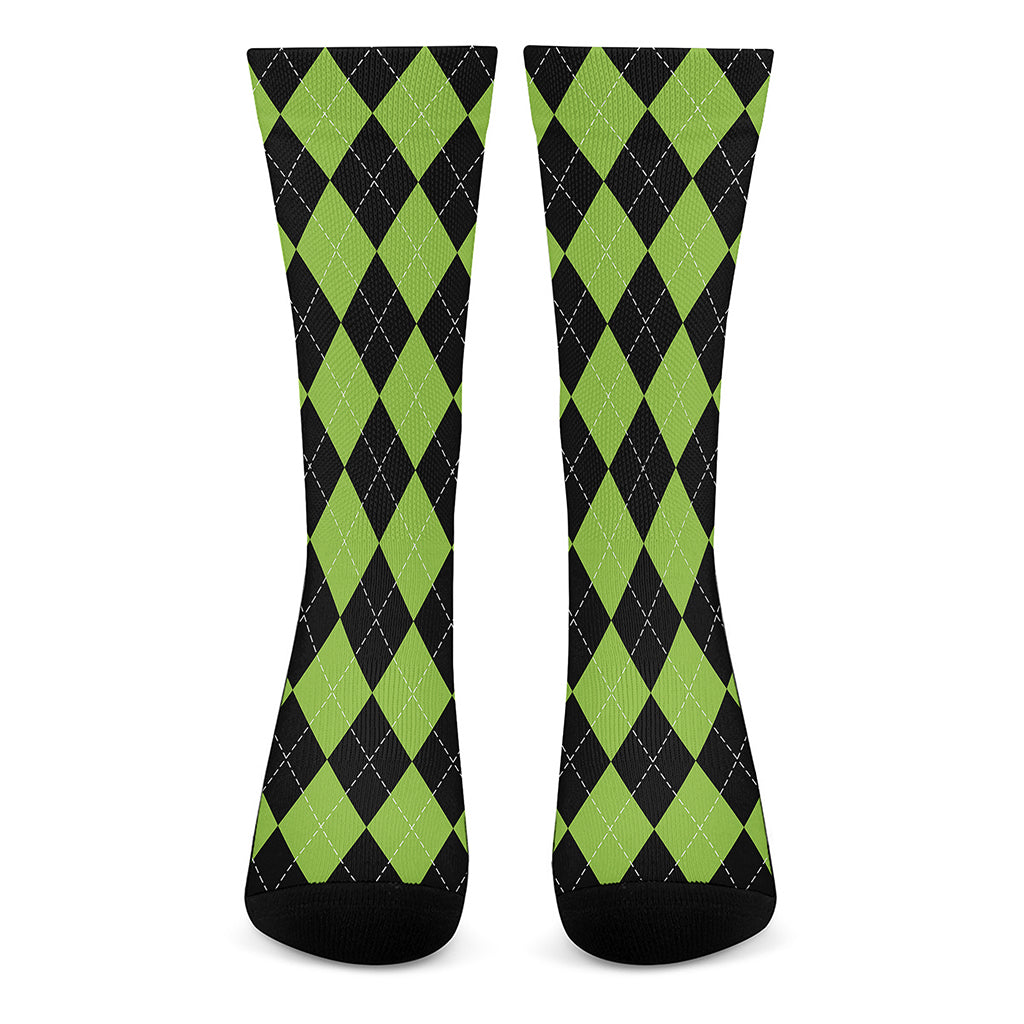 Black And Green Argyle Pattern Print Crew Socks