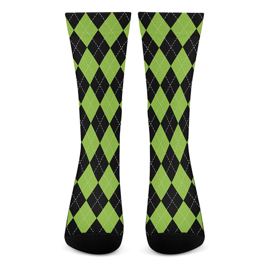 Black And Green Argyle Pattern Print Crew Socks