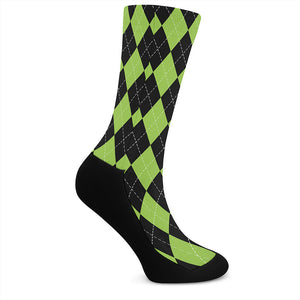 Black And Green Argyle Pattern Print Crew Socks