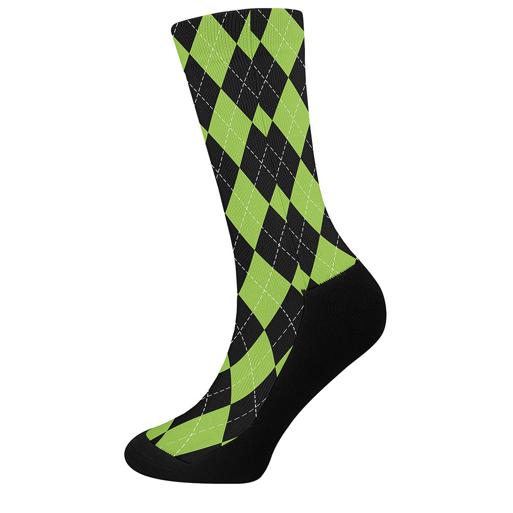 Black And Green Argyle Pattern Print Crew Socks