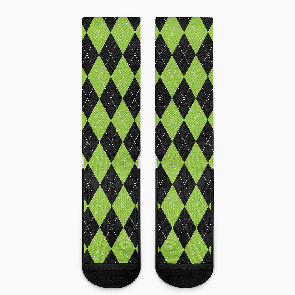 Black And Green Argyle Pattern Print Crew Socks