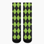 Black And Green Argyle Pattern Print Crew Socks