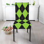 Black And Green Argyle Pattern Print Dining Chair Slipcover