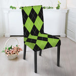 Black And Green Argyle Pattern Print Dining Chair Slipcover