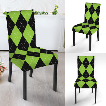 Black And Green Argyle Pattern Print Dining Chair Slipcover
