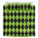 Black And Green Argyle Pattern Print Duvet Cover Bedding Set