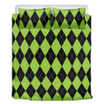 Black And Green Argyle Pattern Print Duvet Cover Bedding Set