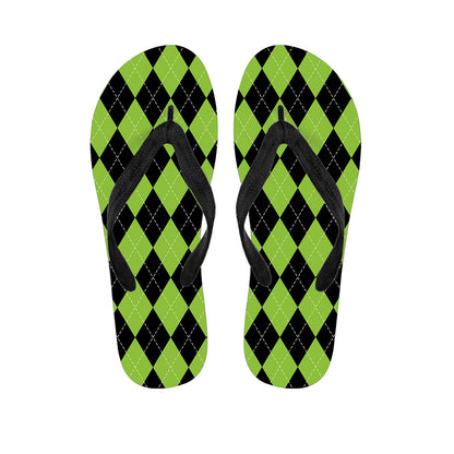 Black And Green Argyle Pattern Print Flip Flops