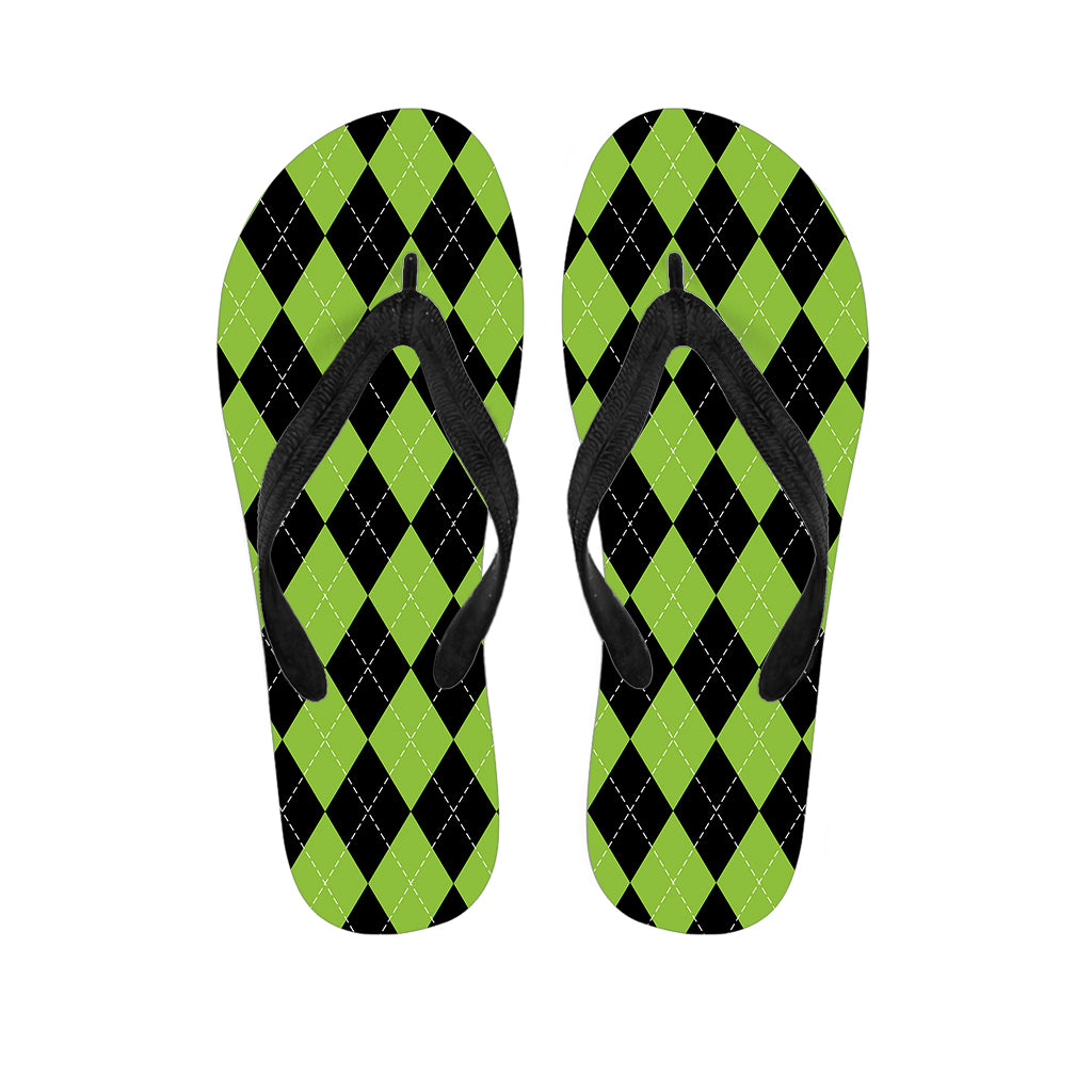 Black And Green Argyle Pattern Print Flip Flops