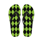 Black And Green Argyle Pattern Print Flip Flops