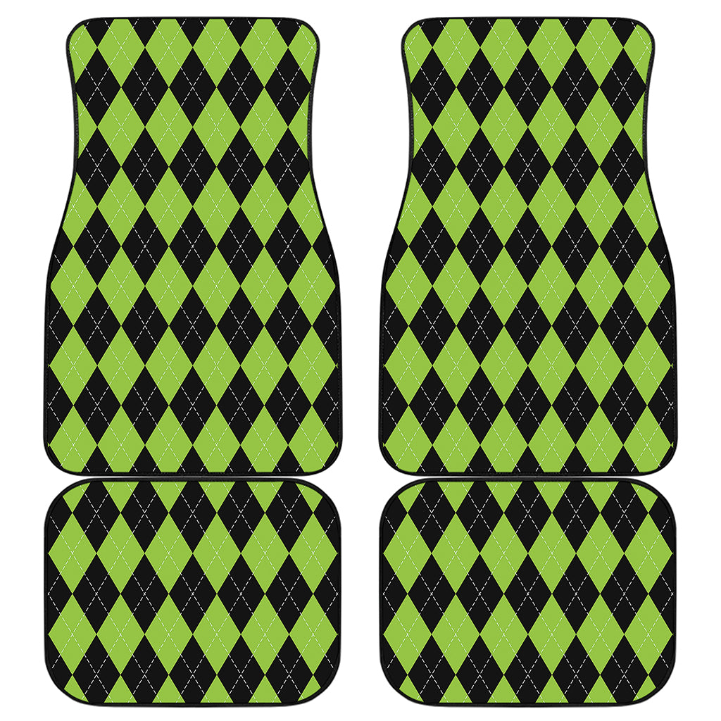 Black And Green Argyle Pattern Print Front and Back Car Floor Mats