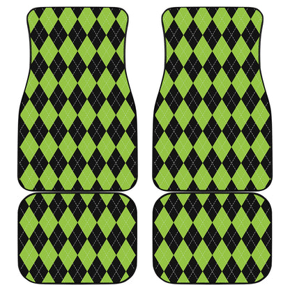 Black And Green Argyle Pattern Print Front and Back Car Floor Mats