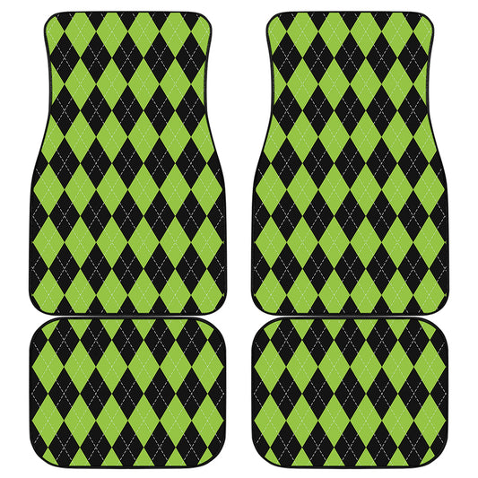 Black And Green Argyle Pattern Print Front and Back Car Floor Mats