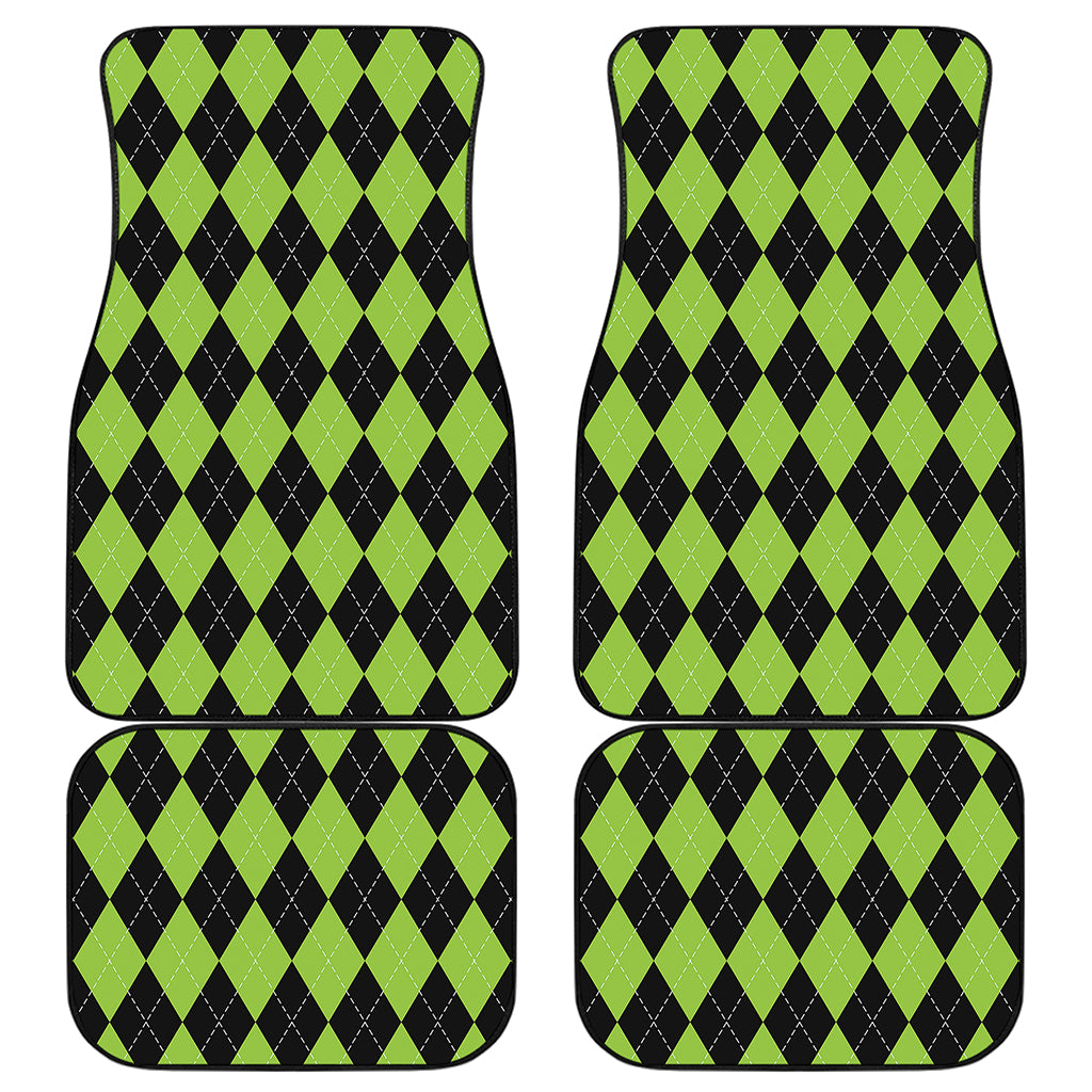 Black And Green Argyle Pattern Print Front and Back Car Floor Mats