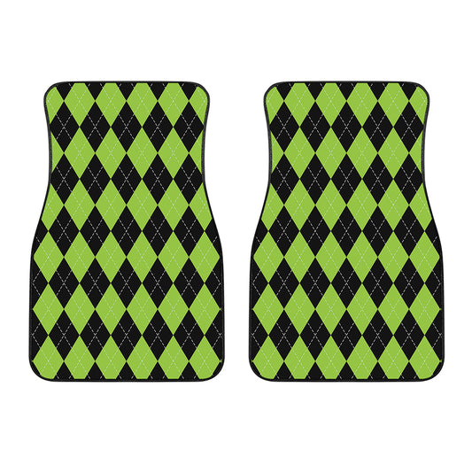 Black And Green Argyle Pattern Print Front Car Floor Mats