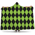 Black And Green Argyle Pattern Print Hooded Blanket