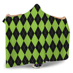 Black And Green Argyle Pattern Print Hooded Blanket
