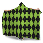 Black And Green Argyle Pattern Print Hooded Blanket