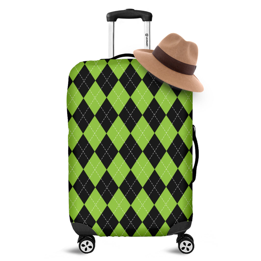 Black And Green Argyle Pattern Print Luggage Cover