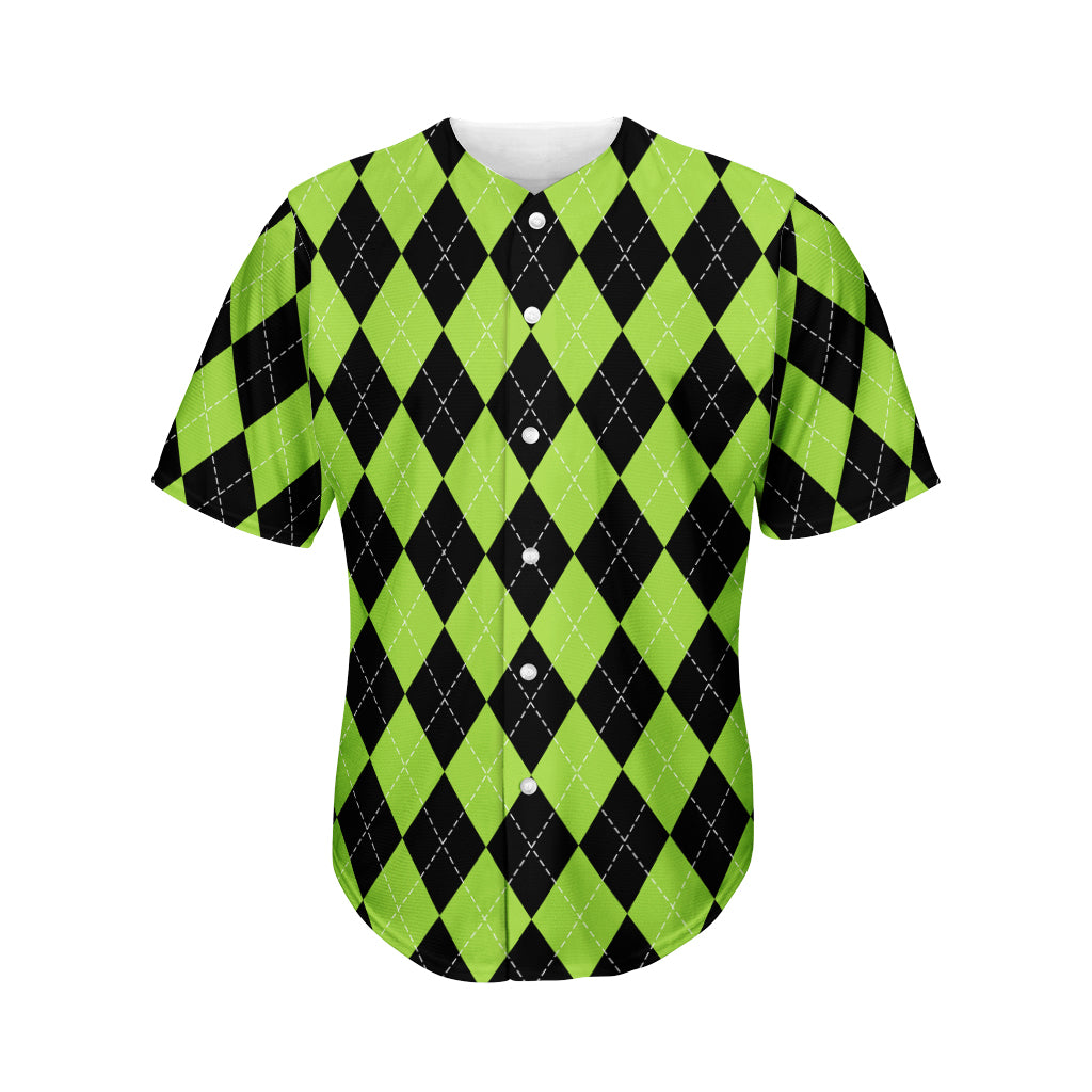 Black And Green Argyle Pattern Print Men's Baseball Jersey