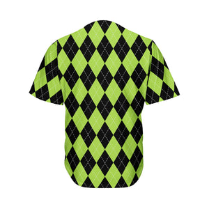 Black And Green Argyle Pattern Print Men's Baseball Jersey