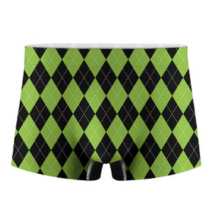 Black And Green Argyle Pattern Print Men's Boxer Briefs