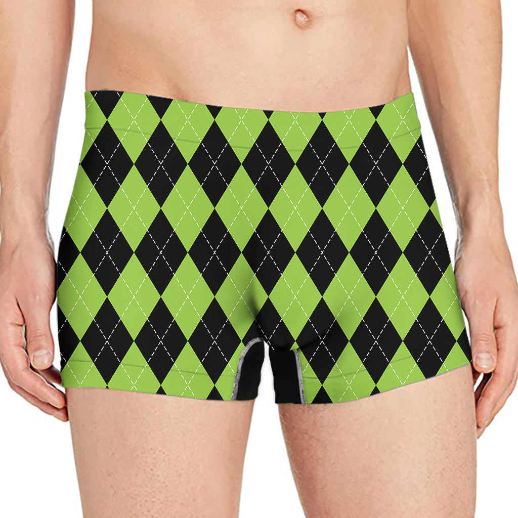 Black And Green Argyle Pattern Print Men's Boxer Briefs