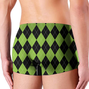 Black And Green Argyle Pattern Print Men's Boxer Briefs