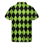 Black And Green Argyle Pattern Print Men's Short Sleeve Shirt