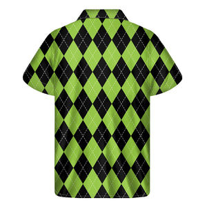 Black And Green Argyle Pattern Print Men's Short Sleeve Shirt