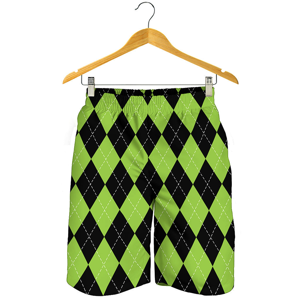 Black And Green Argyle Pattern Print Men's Shorts