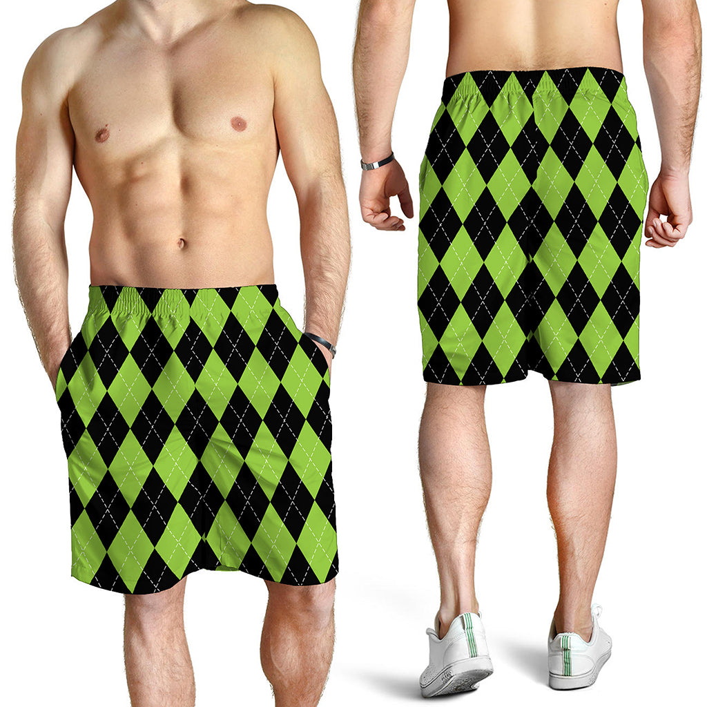 Black And Green Argyle Pattern Print Men's Shorts