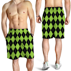 Black And Green Argyle Pattern Print Men's Shorts