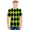 Black And Green Argyle Pattern Print Men's T-Shirt