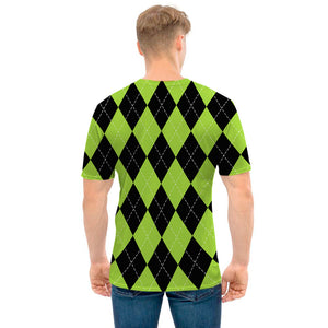 Black And Green Argyle Pattern Print Men's T-Shirt