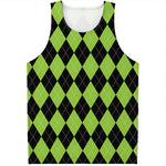 Black And Green Argyle Pattern Print Men's Tank Top