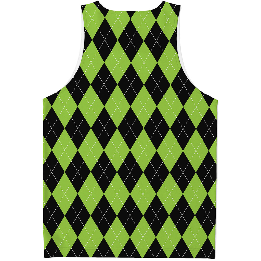 Black And Green Argyle Pattern Print Men's Tank Top