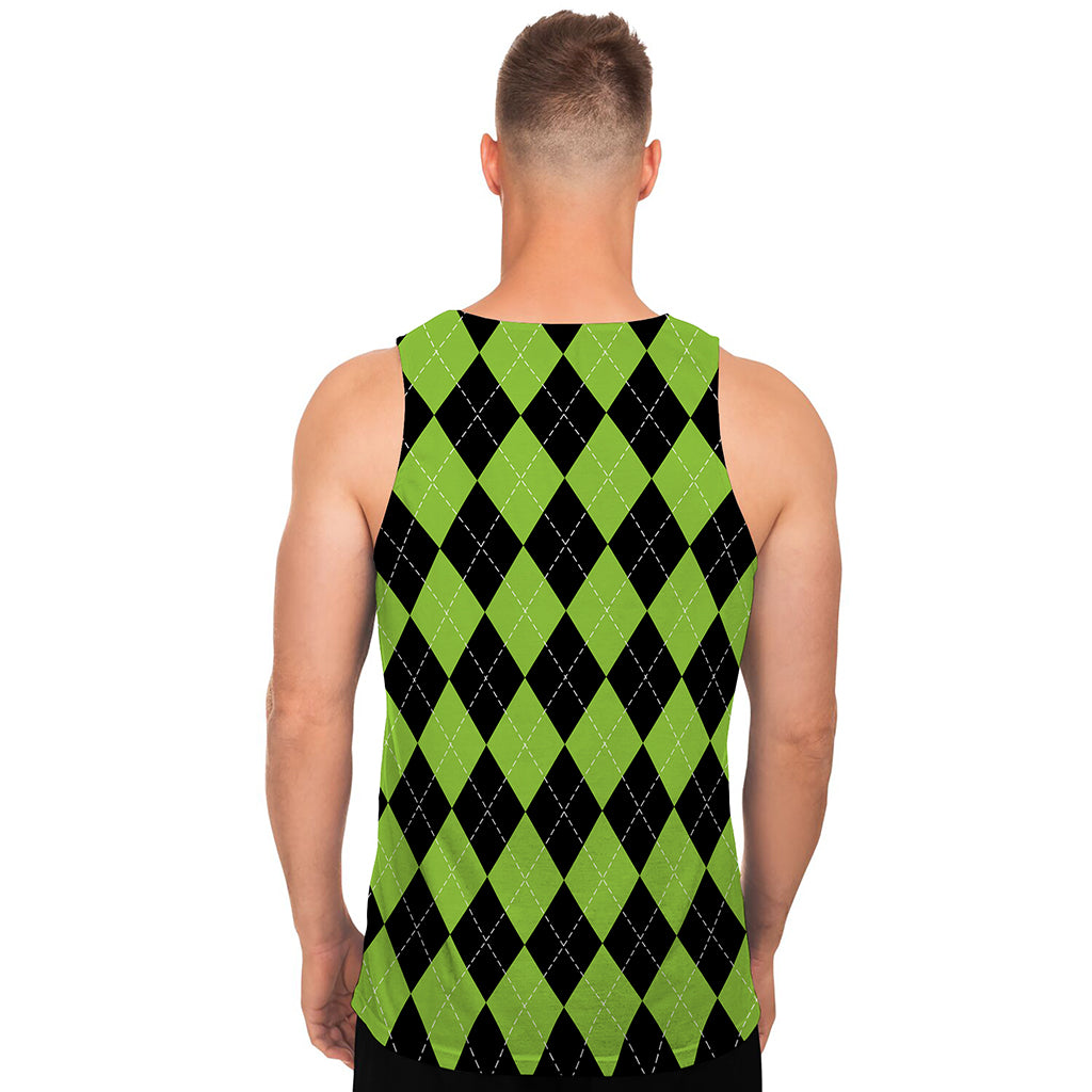 Black And Green Argyle Pattern Print Men's Tank Top