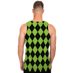 Black And Green Argyle Pattern Print Men's Tank Top