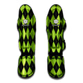 Black And Green Argyle Pattern Print Muay Thai Shin Guards