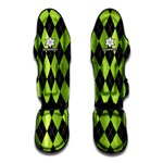 Black And Green Argyle Pattern Print Muay Thai Shin Guard