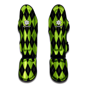 Black And Green Argyle Pattern Print Muay Thai Shin Guard