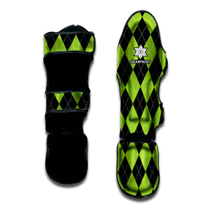 Black And Green Argyle Pattern Print Muay Thai Shin Guard